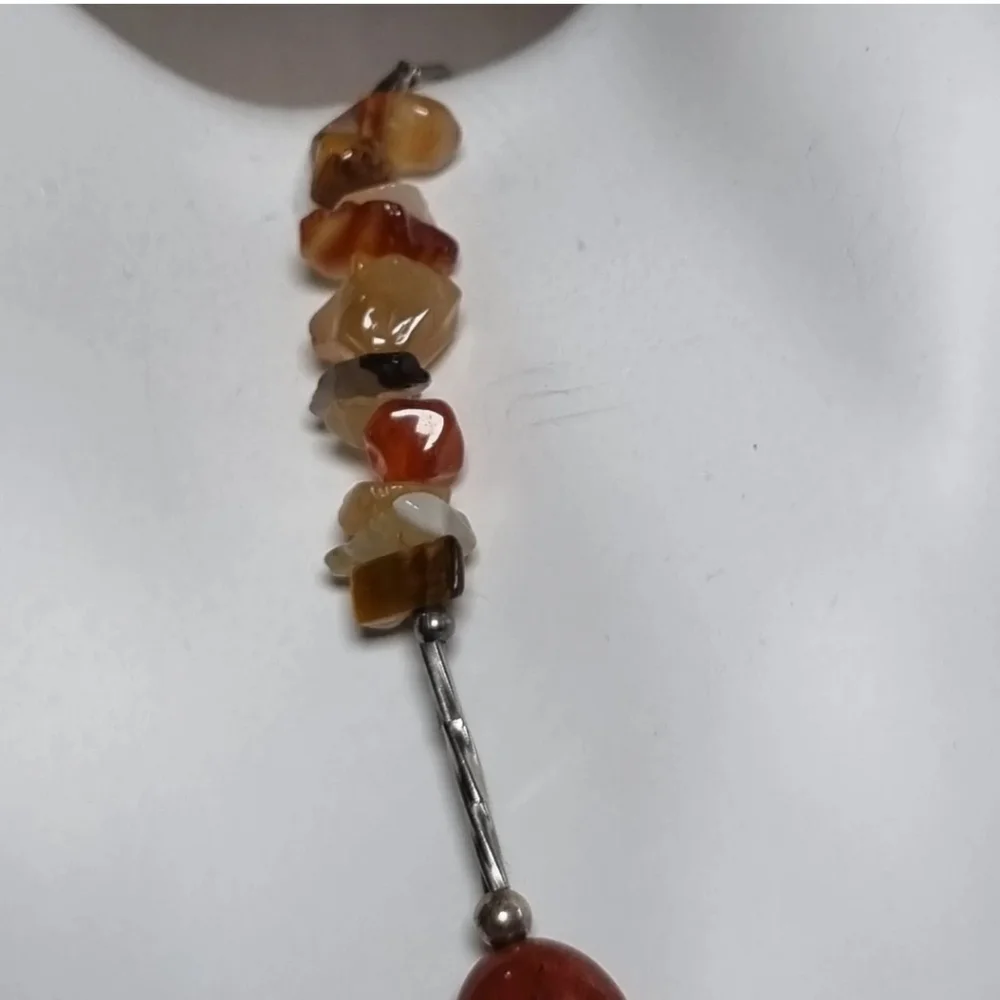 Sterling Silver Agate Necklace Amber Tone Toggle Clasp - Picture 5 of 10